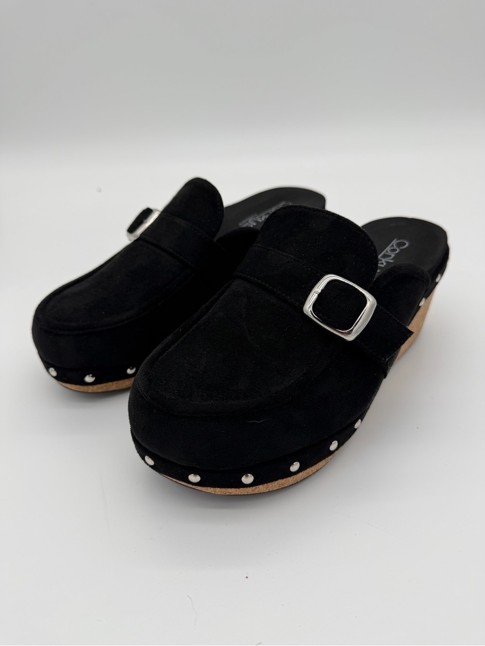 Corky’s Black Suede Studded Clog Mule with Silver Buckle 7.5